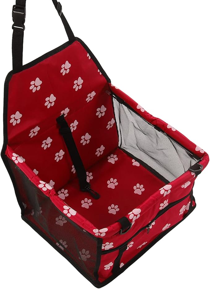 Pet Car Seat with Safety Leash, Dog Car Basket for Puppy Cat, Breathable Slip Proof Design, Portable Pet Travel Carrier with Adjustable Straps for Most Vehicles (Red)