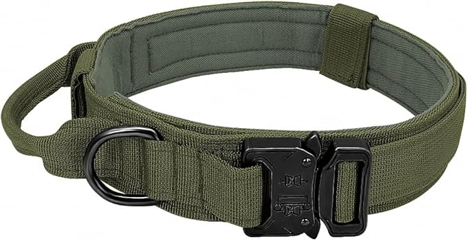 Military Tactical Dog Collar Leash German Shepard Medium Large Dog Collars Lead for Walking Training Dog Collar Control Handle Green M