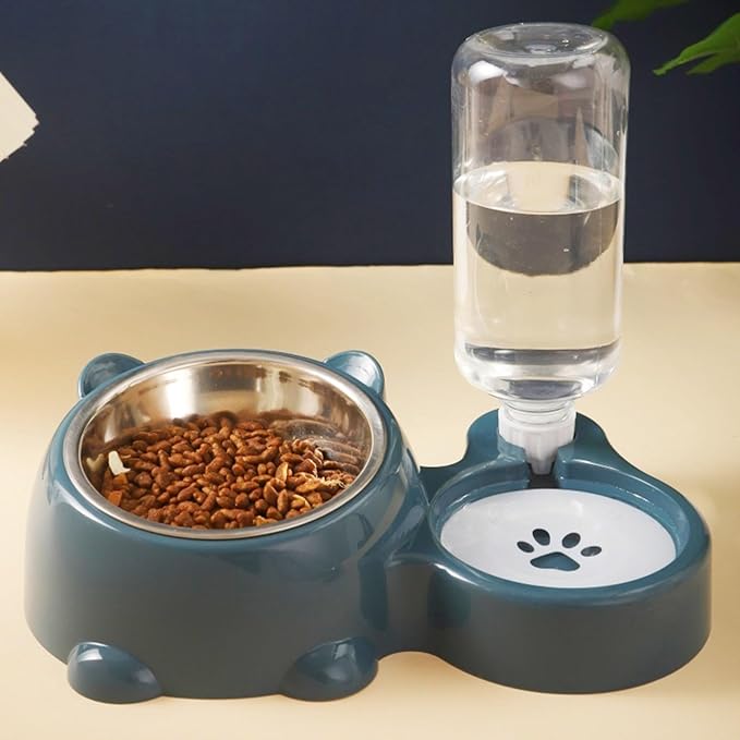 Elevated Pet Feeders with Removable Stainless Steel Bowl and Automatic Water Dispenser for Cats and Dogs