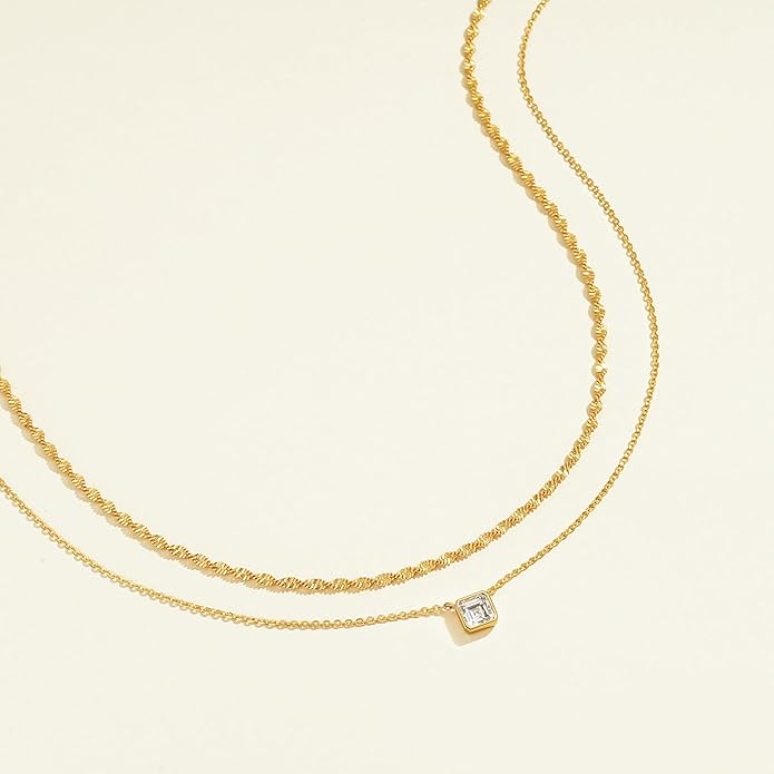 TONTMY STUDIOS Layered Gold Necklace for Women 14K Gold Plated Small Dainty CZ Pendant Layering Gold Necklaces Set Simple Chain Choker Necklace Trendy Jewelry for Women Gifts