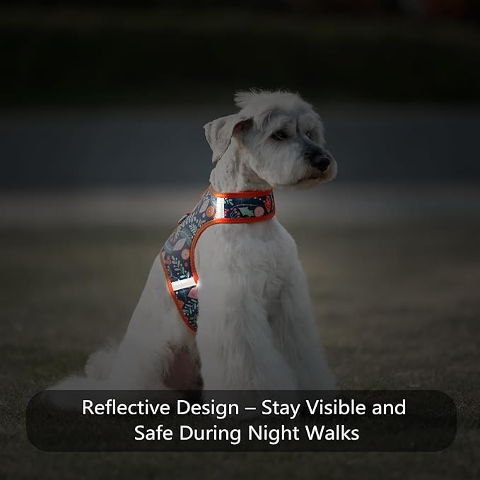 Dog Harness for Small Sized Dog,Hook-and-Loop Easy On/Off, Reflective Adjustable Soft Mesh Vest for Puppy (Navy Floral Print,XXXS)
