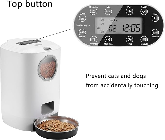 4 Meals Automatic Dog Feeder, Digital Feeding with Dual Power Supply Timer Smart Feeder for Small Medium Larger Cats and Dogs（not Include Batteries