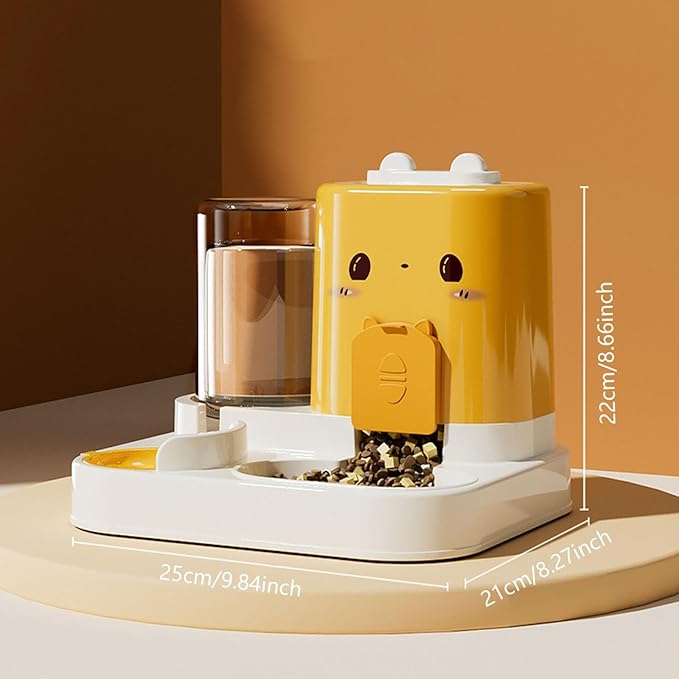 Automatic Pet Feeder 2 in 1 Food and Water Dispenser Removable Bowls for Cats Dogs Puppy Kitten Portable Self Feeding System for Home Travel with Convenient Design (Yellow)