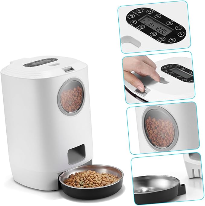 Automatic Pet Feeder for Cats Dogs Rabbits Smart Programmable Dry Food Dispenser with Voice Recording and Timed Feeding Detachable Easy-Install Pet Feeding Container