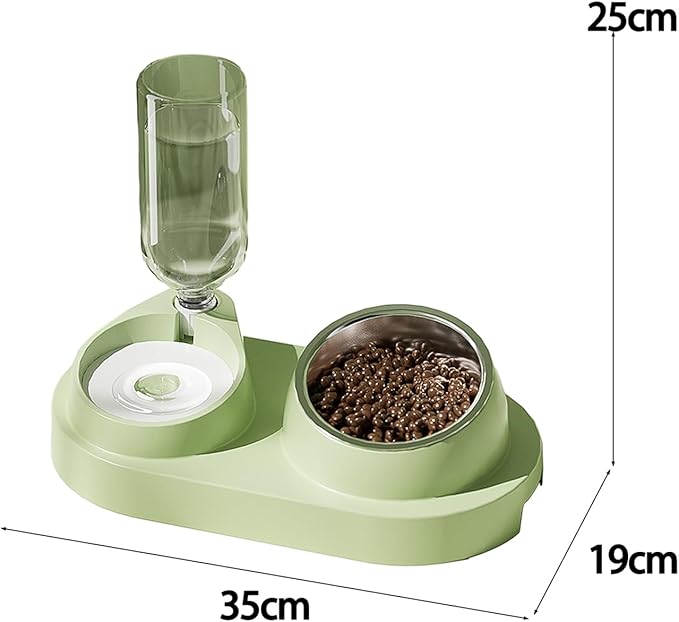 Plastic Bottle Pet Feeder Self-refilling Pet Bowl Pet Feeder 2-in-1 Automatic Water Dispenser with Removable Stainless Steel Bowls Pet Supplies Green