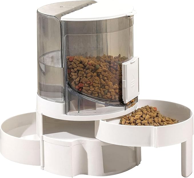 Automatic Cat Dog Feeder, Automatic Cat Feeder and Water Dispenser, Double Layer Dry Wet Separate Rotating Storage Pet Water Dispenser for Small Medium Pets (Gray)
