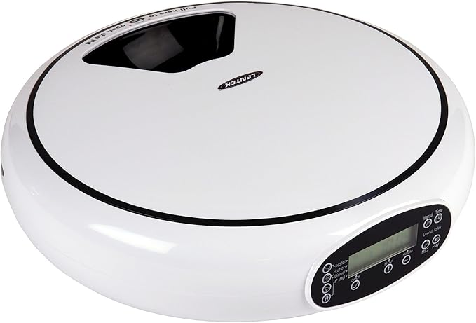 Lentek Automatic Pet Feeder - Auto Feeding Dispenser for Cat & Dogs, Set Time Dry Multiple Feeding, Alimentador Control, Programmable, USB Powered, Automatico De Sensor, 25 Oz Total Capacity, White