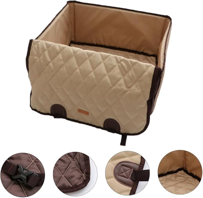 STOBOK Small Dog Car Seat Dog Booster Seat Breathable Travel Carrier Cage Folding Soft Elevated Pet Bed Cushion for Auto Small Medium Pets Beige