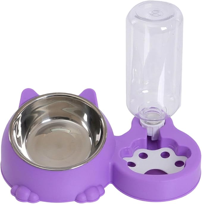 Dog Bowl with Automatic Water Bottle Practical Pets Water and Food Bowl Set for Small Medium Dogs Puppy- Violet