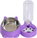Dog Bowl with Automatic Water Bottle Practical Pets Water and Food Bowl Set for Small Medium Dogs Puppy- Violet