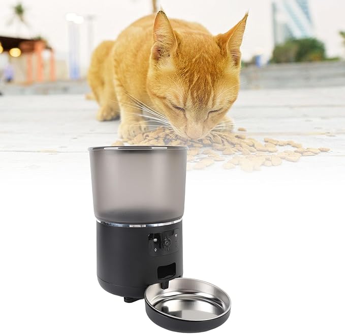 Automatic Cat Feeders, 4L Timed Cat Dry Food Dispenser, WiFi Automatic Dog Feeder, USB Auto Pet Food Dispenser with APP for Cats Dogs (Black)