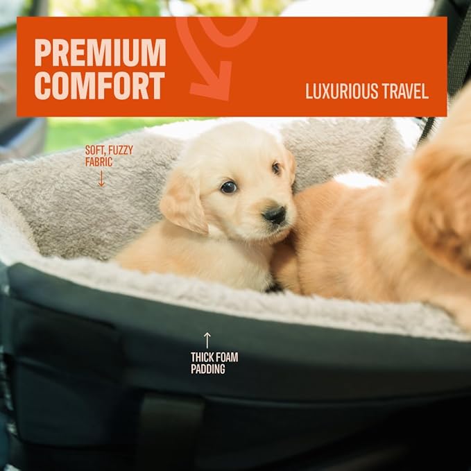 Center Console Dog Seat for Small Dogs & Cats | Pet Car Seat with Safety Strap & Cushion | Portable Middle Console Dog Bed | Secure Travel Booster Seat by Carver Park