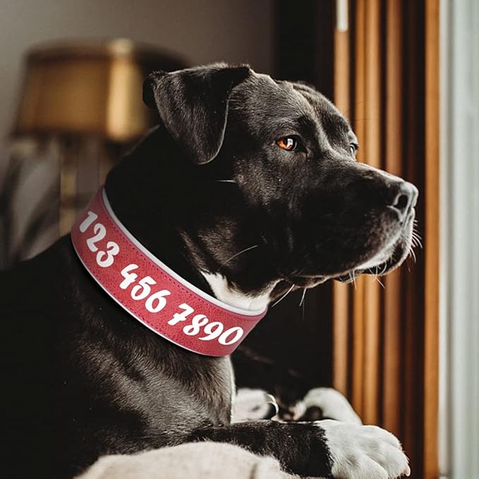 Custom Large Dog Collar Wide Leather Personalized Collars Medium Large Dog Pet Collars Customized for Dogs Printed Name ID Pink XL