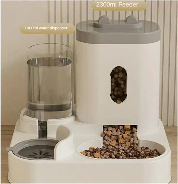 Automatic Feeder Dog Cat Food Bowl with Water Fountain Large Capacity Pet Storage Dispenser Container Puppy Accessories(Gray)