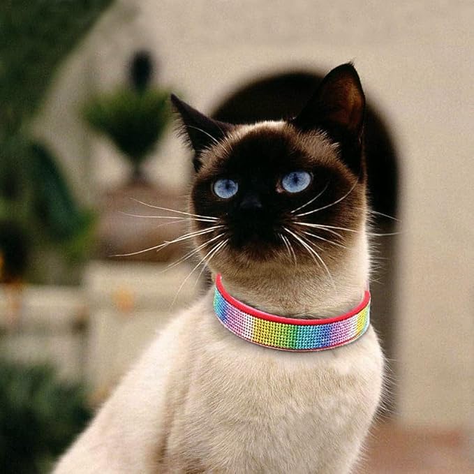 Rhinestone Dog Collar, Cute Dazzling Sparkling Soft Suede Leather Dog Cat Rhinestone Collar Crystal Diamond Pet Dog Puppy Collar (XXS, Red-3)