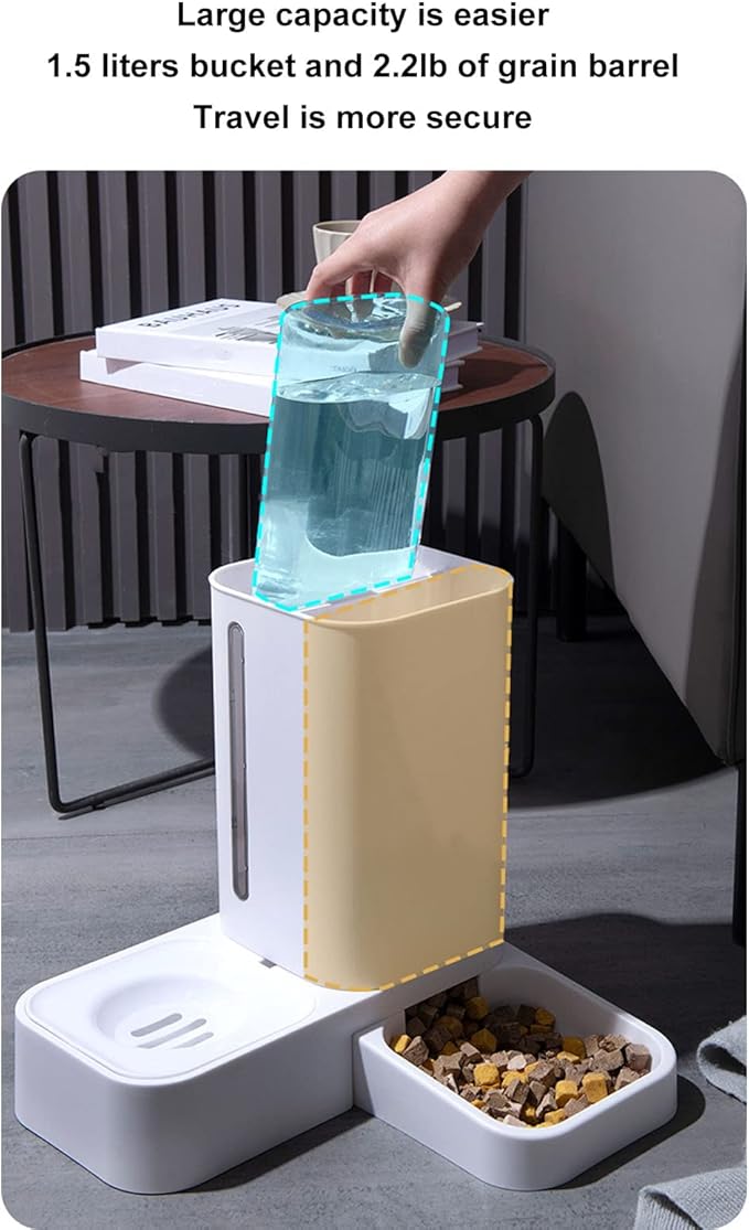 1.5L Water and 2.2lbs Food Dispenser, Activated, Clear Indicator, for Pet Health and Freshness, Ideal for Busy Pet Owners