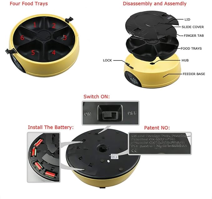Timing Quantitative Automatic 6 Lunch Box Small Capacity Pet Automatic Feeding Device Solid Color Dog and Cat Feeder Feeding Device (Color: Purple) Portable