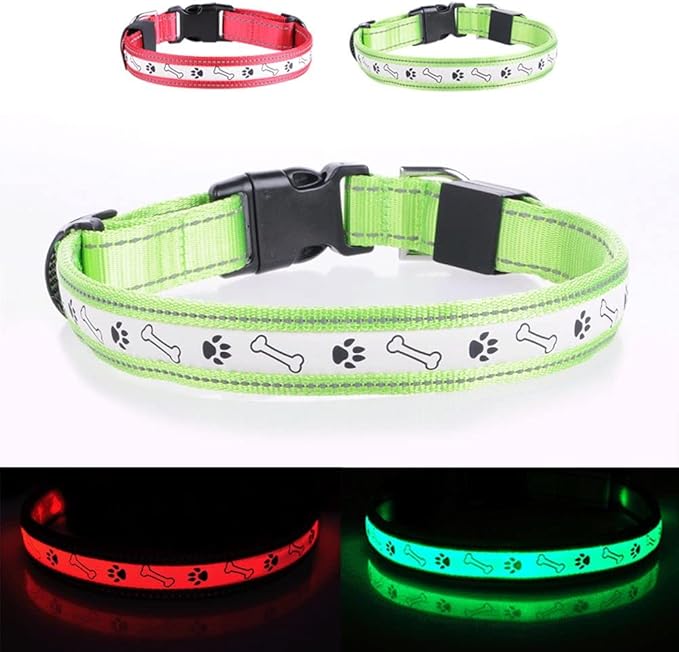 Pet Cat Dog Led Collar Flash Light Removable USB Rechargable with Wire Nylon Material for Night Walking Safety Warning (Green M)