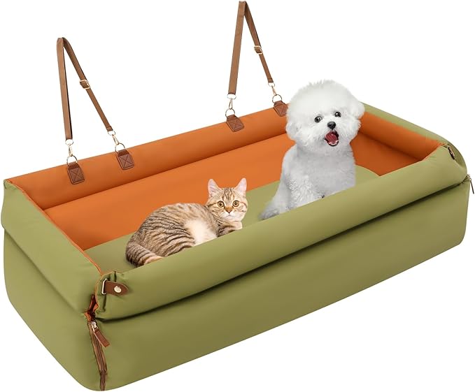 Large Dog Car Seat, 47 * 16 * 18in PP Cotton Filling Foldable Scratch-Proof Pet Carseat with Adjustable Safety Straps Portable Pets Car Bed for Cats Small/Medium/Large Dogs (Green)