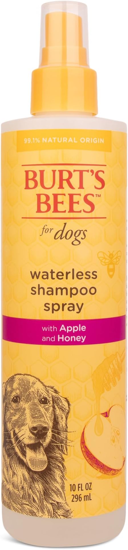 Burt's Bees for Pets Waterless Shampoo Spray for Dogs with Apple and Honey, 2pk, 99.1% Natural Origin Formulas, Waterless Dog Shampoo - Gentle Dry Shampoo for Dogs, Best Dog Shampoo, 2pk, 10 oz