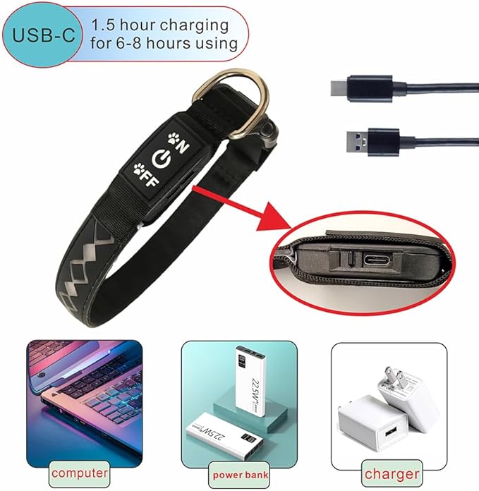 LED Dog Collar, 15 Light Modes, USB-C Rechargeable, Adjustable Silicone, Multiple Colors (Green Pro, XL(19.7-23.6"))