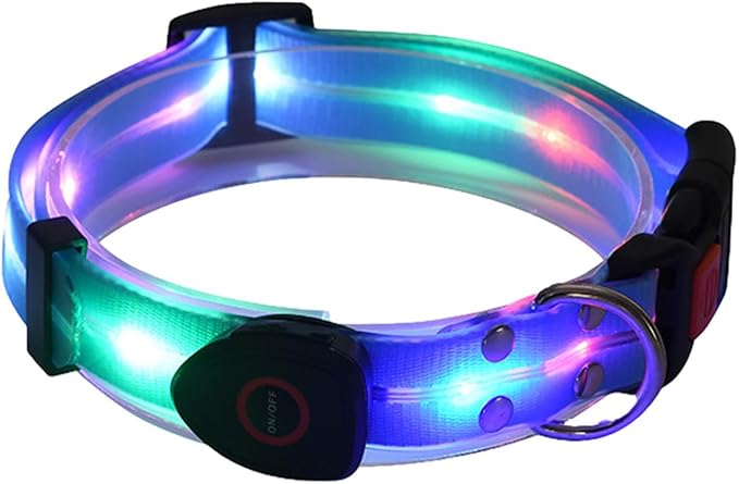 Pet LED Light Collar for Dogs with Night Light, LED Light Collar for Dogs, Adjustable with LED Light, Waterproof Rechargeable Dog Collar with LED Light, USB Rechargeable