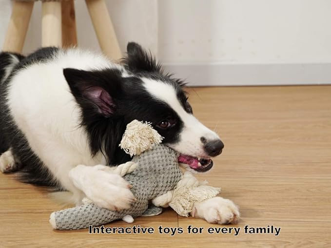 Plush Dog Toy, Squeaky Interactive Puppy Dog Toys with Crinkle Paper, Durable Chew Toys for Small and Medium Dogs with Mouse Shape(Medium, Elephant)