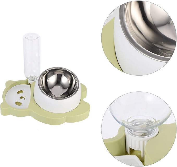 jojofuny Pet Water Feeder and Cat Food Bowl, Multi-Function Stainless Steel Dog Bowl with Neck Protection, Automatic Water Dispenser for Cats and Dogs, Fresh Green, Suitable for Home