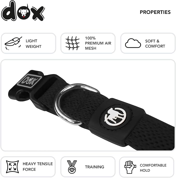 DDOXX Dog Collar Air Mesh, Adjustable, Padded | Many Colors & Sizes | for Small, Medium & Large Dogs | Collars cat Puppy pet Kitten | Black, XS