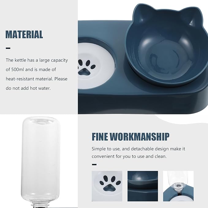 Pet Drinking Bowl and Food Feeder Anti-Spill Blue Plastic Raised Water Dispenser Suitable for Cats and Dogs