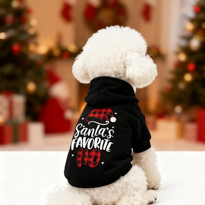 EXPAWLORER Dog Christmas Hoodie - Dog Christmas Sweater Xmas Sweatshirt with Santa Hat Print, Warm Fleece Lined Holiday Pet Outfit with Leash Hole, Cozy Soft Pet Clothes Coat for Large Dogs, XL