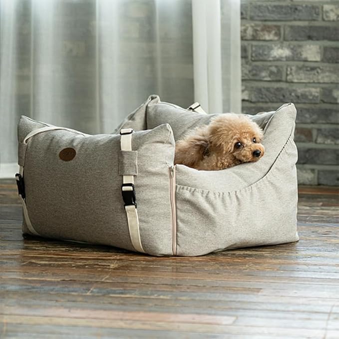 Dog Car Seat for Small Medium Large Dogs, Sofa Fabric&Eco-Friendly Microfiber Velboa, Detachable and Washable Travel Dog Booster with Thick Cushion (Cafe Mocha, L)