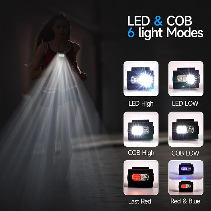Clip on Running Lights,Rechargeable Night Light with Strong Magnet Reflective, LED Running Lights 6 Lighting Modes with Red Strobe for Runners Joggers Walking Camping Outdoor Adventure, 1Pack-Black