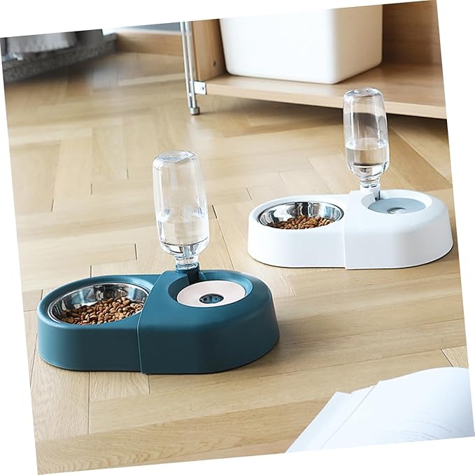 Mobestech Automatic Pet Feeding Bowl and Water Dispenser, Anti-Spill Blue Dog and Cat Food and Water Basin, Plastic Pet Feeder for Indoor Use
