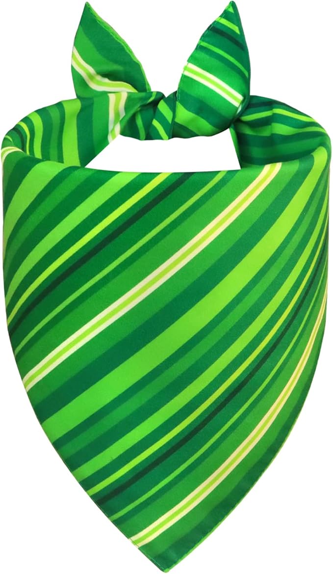 St. Patrick’s Day Dog Bandana for Medium Large Dogs - Reversible Lucky Green Shamrock Clover & Stripes Scarf, Cute Pet Accessory for Irish Gift