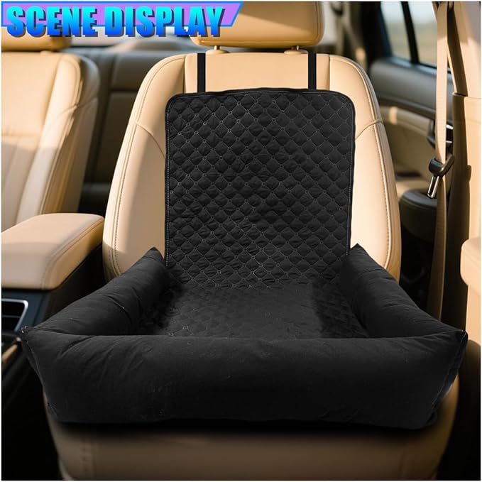 Dog Car Seat, Waterproof Pet Auto Safety Front Seat Cushion, Soft Multifunctional Puppy Car Seats Cover, Universal Washable Vehicle Travel Accessories for Small to Medium Dogs (Black)