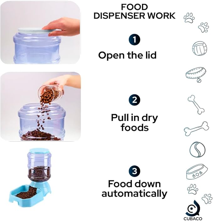 PET Feeder and Water Food Dispenser Automatic for Dogs Cats, 100% BPA-Free, Gravity Refill, Easily Clean, Self Feeding for Small Large Pets Puppy (Blue)