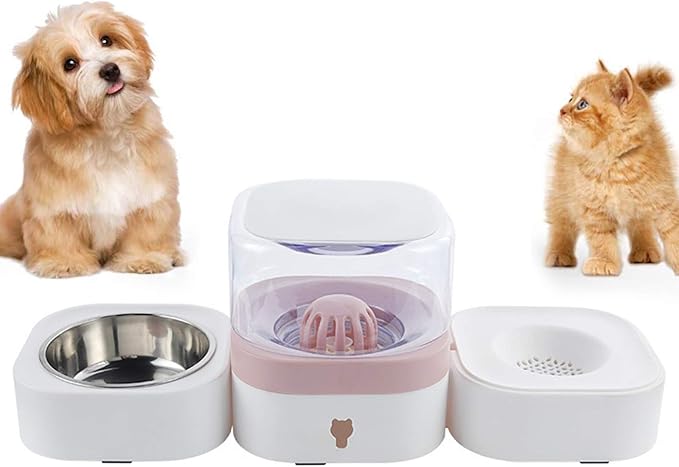 2 in 1 Pet Automatic Water Dispenser and Food Bowl Set, Durable & Detachable Stainless Steel Feeder Bowl,No-Spill Self-Dispensing Gravity Waterer for Small Dogs and Cats1.8L