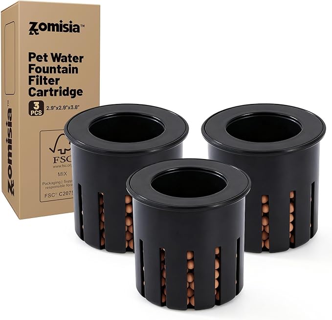 Dog Water Bowl Dispenser Filters 3 Pack, Maifan Stone Filter Replacement for ZOMISIA 6L 8L 11L Dog Water Dispenser, Black
