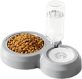 JAY D.L Double Dog Bowls, Cat Food and Water Bowl Set with Water Dispenser and Stainless Steel Bowl Gravity Feeder for Small or Medium Size Dogs Cats Rabbits (Grey)