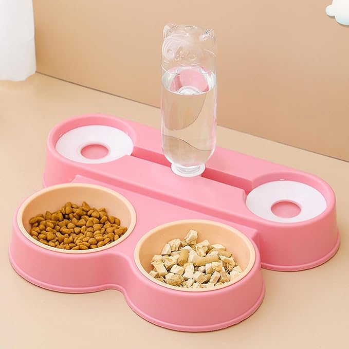 Automatic Dog Feeder, 4 in 1 Pet Food Feeders with Automatic Water Bottle Bowl, Double Bowl Cat-Food Dispenser Automatic, Pet Supplies