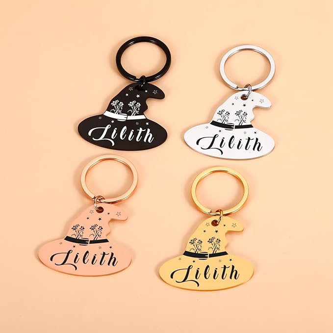 Personalized Halloween Cat Collar Tag – Goth Ghost Bat Pet ID Tags for Dogs & Cats, Spooky Accessories, Boo Basket Stuffers, Summon My Mom Dad, Cute Fall Gifts for Pets (Magic Hat-Shaped ID Tag)