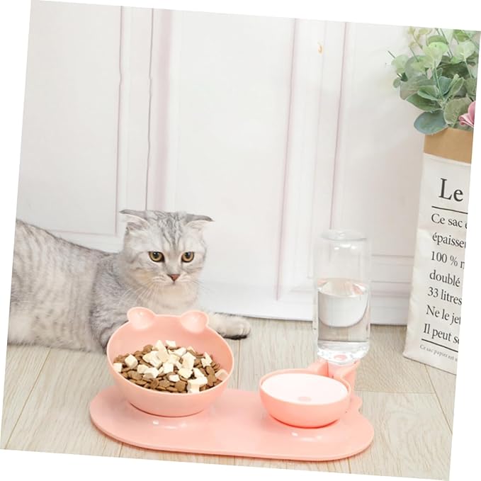 balacoo 1pc Pet Double Feeder Non- Base Detachable Design for Easy Cleaning Elevated for Cats Dogs Random Color Automatic Water Food Bowl Practical Steady Feeding