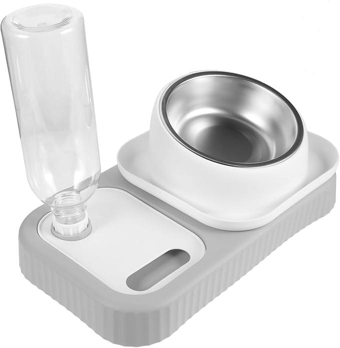 Automatic Pet Feeder and Waterer Dual Bowls for Cats and Smooth for Comfortable Feeding and Drinking Reduces Abdominal Pressure