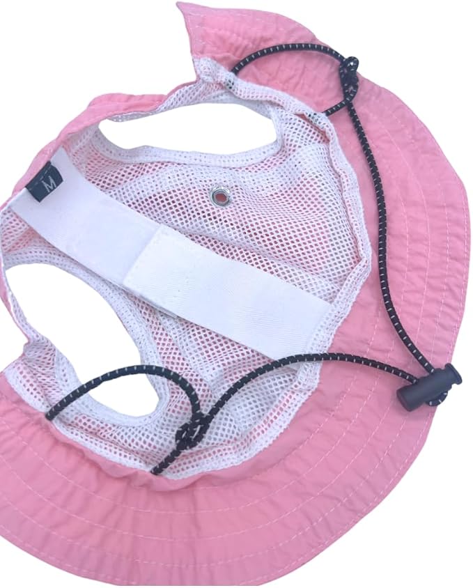 Dog Outdoor Hat with Ear Hole Round Brim Summer for Large Dog Suncare Cooling Bucket Hat Cute Walking Hiking Sun Protection Pet Caps(Pink, X-Large)