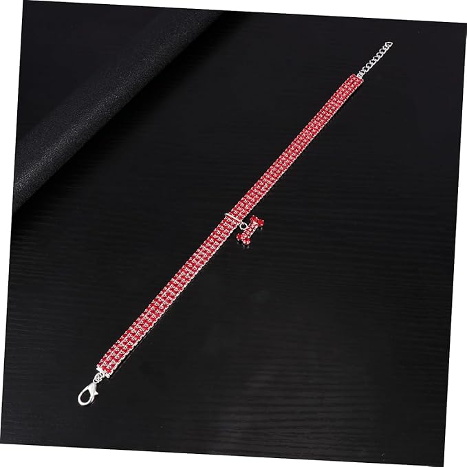 HEMOTON Rhinestone Pet Dog Collar Crystal Bling Adjustable Buckle Crimson Medium Size Luxury Necklace for Small to Medium Dogs