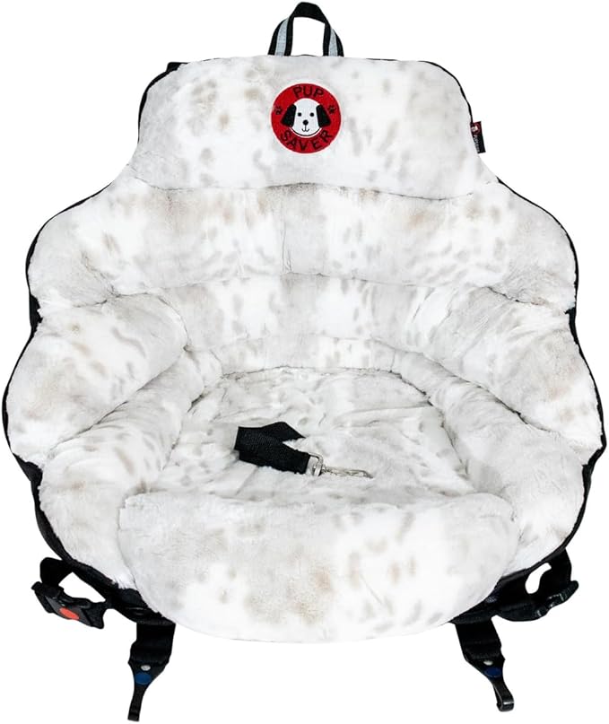PupSaver Dog Car Seats for Small and Medium Dogs | Crash-Tested Dog Bed for Cars | Compatible with Seat Belt Harness | Ideal for Dogs Up to 30lbs | Soft and Safe (Snow Leopard)