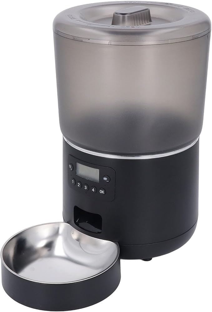 Automatic Pet Feeder, Transparent Automatic Cat Feeder with Freshness Preservation Stainless Steel 4L Timed Pet Smart Control Food Dispenser for Dogs Cats (US Plug)