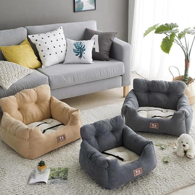Dog Car Seat for Small Dogs,Soft Pet Car Travel Bedwith Safety Belt and Straps,Waterproof Dog Booster Seat with Storage Pockets,Small Dog Owner Gift,A