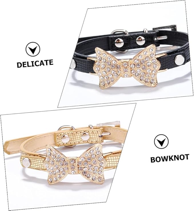 ERINGOGO 3Pcs PU Rhinestone Bowknot Pet Collar Set Small Size Mixed Colors Decorative Bow Pet Neck Collar for Dogs and Cats for Daily Wear